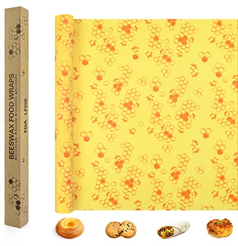 Bienenwachstücher Wachspapier 35 x 100 cm Natürlichem Biologisch abbaubares Wachstuch Wiederverwendbare Bienenwachs Rolle Flexibel zuschneidbares Frischhaltefolie Bees Wachspapier für Essenslager