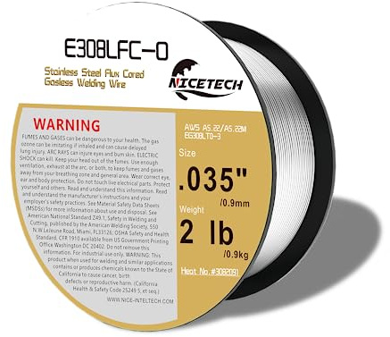 Gasless Flux Cored Welding Wire, Stainless Steel, E308LFC-O. 035-Diameter, 2 Pounds Spool, Silver, Package of 1