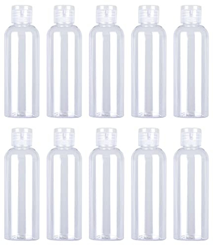 MOSTFUN 10 PCS 100ml Clear Travel Bottles Empty Transparent Flip Cap Bottles Plastic Travel Bottles with Labels for Travel or Cosmetic