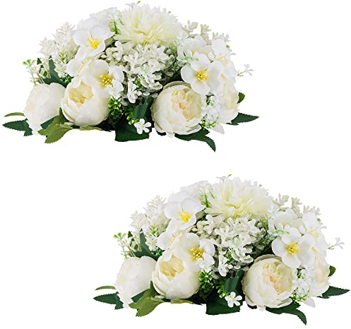 Inweder Wedding Flowers for Centrepieces Flower Ball - 2 Pcs White Artificial Centerpieces Flower Small Peony Balls for Centrepiece Fake Flowers Arrangement Bouquet for Party Anniversary Home