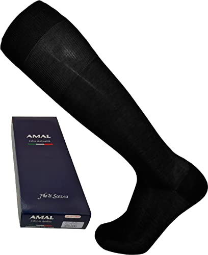 Calze Lunghe Uomo in Cotone Filo di Scozia con Polsino alto a costine, calze formali ed eleganti, realizzate con filati di qualità leggeri e sottili cucitura ultrapiatta, Marchio Italiano | 6 paia