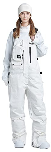 Come Wonka Women and Men's Ski Overalls Waterproof Snow Bibs Ski Pants Windproof Insulated Overalls Pants Outdoor Snowboard Pant White-S