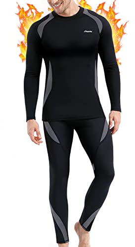 Thermounterwäsche Herren, Skiunterwäsche Winter Thermowäsche Set Funktionsunterwäsche Warm Weich Funktionswäsche atmungsaktiv Thermo Unterwäsche Thermounterhemd Thermounterhose für Männer Grau XL