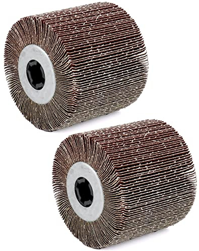QWORK Flap Sanding Wheel, 2 Pack Wire Drawing Polishing Wheel, Aluminum Oxide Drum Burnishing Brush, 4.5 x 4 with 3/4-4 Keyway (60 grit), Remove Rust/Weld Burr/Grinding