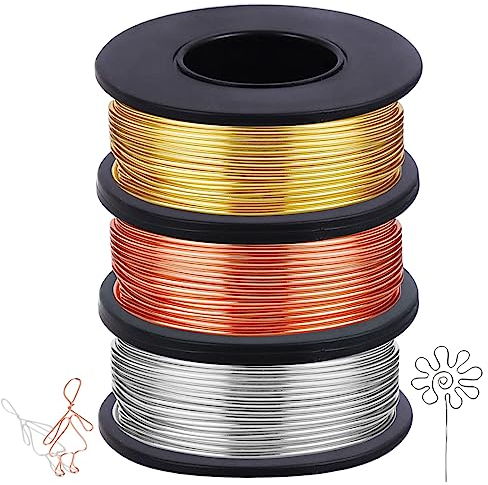 Schmuckdraht Basteldraht 1mm X 22m, 3 Rollen DIY Draht zum Basteln Leicht Biegsam Schmuckdraht Aluminiumdraht, Silberner Aluminium Modellierdrahtfür Schmuckherstellung und Basteln Silber/Gold/Roségold