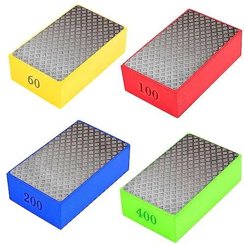 4 Pcs/Set Diamond Polishing Pads for Hand Sanding Tile Concrete Glass Ceramics Marble Granite, Wet or Dry Diamond Sanding Pads, Tile Tools(60#,100#,200#,400#)