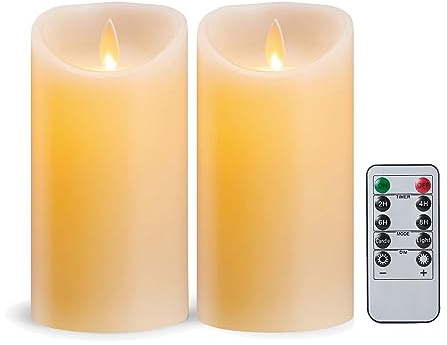 Koelaa Pack de 2 Velas LED con Mando a Distancia - Velas Electrónicas sin Llama con Efecto Parpadeante, Decoración Realista de Cera para Navidad, Bodas, Centros de Mesa, Iglesias y Eventos- 7.5x15 cm