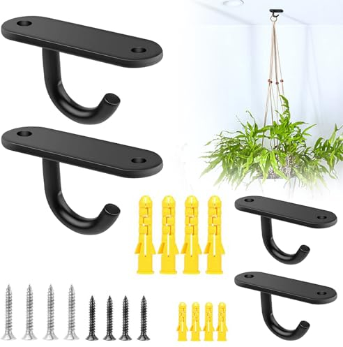 4 Stück Deckenhaken Edelstahl zum Aufhängen von Pflanzen Ovale offene Haken Deckenhaken zur Wandmontage mit 8 Schrauben für Pflanzgefäße Laternen Windspiele Outdoor-Dekorationshaken Schwarz