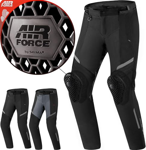 Shima Rush Pantalon Moto Hombre Protectores Airforce Homologado Ajustado Traje de Moto Urbano Pantalón Protección de Rodilla Ventilado Elástico Verano (Masculinos, Pantalones Ventilado, Negro, XXL)