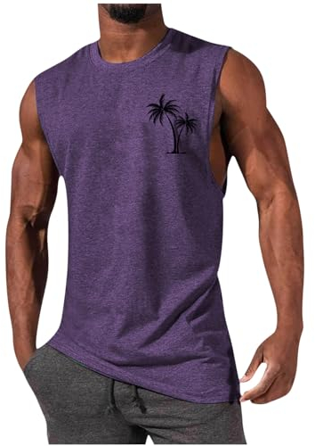 Generisch Tank Top Herren Hawaii Hemd Gym Bodybuilding Shirts Männer Sommer Sport Ärmelloses T-Shirt Fitness Unterhemd Atmungsaktive Achselshirts Muskelshirts Trainingsshirt Sale Angebote Lila L