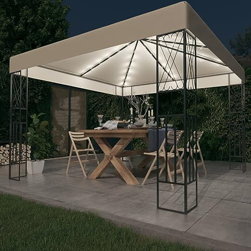 LAPOOH Paviljong, vikbar paviljong, pergola, festtält, markis soltält, trädgårdspaviljong, grillpaviljong, 3 x 3 m gräddfärgat tyg