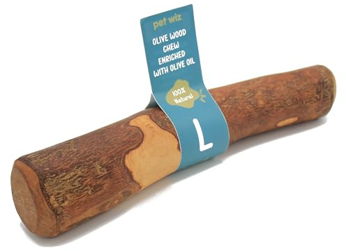 pet wiz Wood Dog Chews | Helps Oral Hygiene, Provides Mental Stimulation and Reduce Stress | Natural, Durable, and Sustainable (Large, Olive Wood)