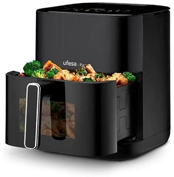 Ufesa Parrot, Freidora Aire con Vapor, Doble Resistencia, 6 L, 1800 W, 10 Programas Preestablecidos, Ventana y Luz Interior, Libre de BPA, Air Fryer