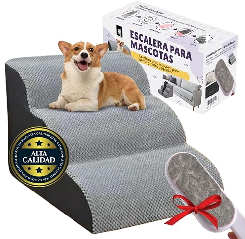 HALVERIA® Escalera para Perros y Gatos | Rampa Mascotas Antideslizantes para Sofá y Cama | Diseño Estable, Seguro y Ergonómico | Ideal para Mascotas Pequeñas, Mayores o con Movilidad Reducida