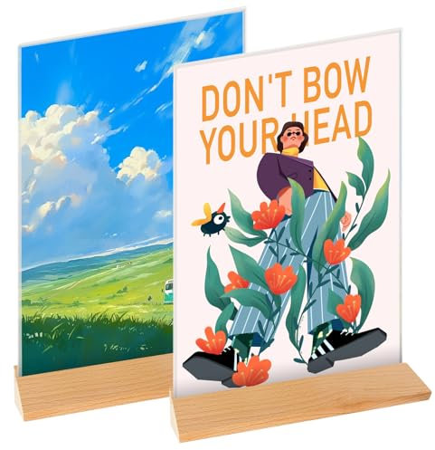 Taakige 2 Stück Acryl Aufsteller A4 Tischaufsteller,L Form Preisschilder,Acryl Werbeaufsteller Display mit Holzfuß,für Restaurants,Cafés,Büros,Fotos(A4-Vertikaler-klar 21 x 30cm)