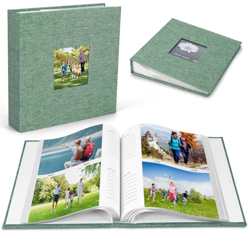 Miawtro Album photo de 100 pages, album photo à pochettes pour 200 papiers photo de 10 x 15 cm, livre de souvenirs pour écrire des notes, livre photo DIY, pour ranger des photos ou comme album de bébé