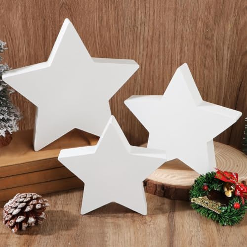 BETESSIN 3pz Stelle Natale Bianco Legno Decorazione Tavolo Natalizia Centrotavolo Natale Ciondoli Addobbi da Tavolo Segnaposto Bomboniera Festa Natale