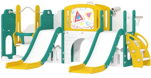 AIYAPLAY Kinderrutsche Kleinkind Rutsche mit Basketballkorb für 1-3 Jahre