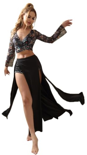 ROYAL SMEELA Costume di Danza del Ventre Nero per Donne Abbigliamento Pratica Ballo Ventre Adulti gonne+Top