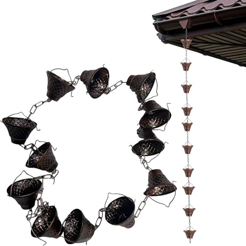 8.5ft 12 Cups Metal Rain Chain,Metal Copper Grid Rainwater Chains for Gutters Outdoor Garden Decorative Downspout Replacement, Rain Catcher