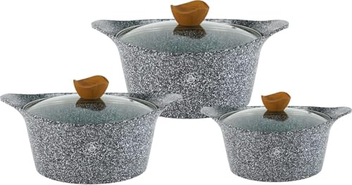 Royal Swiss – Ensemble de casseroles en céramique 6 pièces (24 cm, 28 cm, 32 cm) – Compatible tous feux dont induction – Revêtement antiadhésif – Couleur Snew white