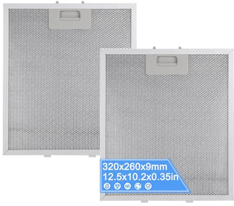 2 Pack Cooker Hood Filter Replacement 320x260x9mm, 5 Layer Extractor Fan Filters Mesh, Cooker Replacement Filter, Universal Replacement Cooker Hood Filter Compatible with Most Range Hoods