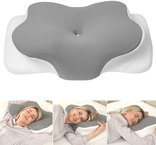 MULISOFT Cuscino Cervicale per Dormire in Memory Foam, Cuscino Ergonomico Ideale per Fianco, Schiena e Pancia in Giù, Federa Rimovibile e Lavabile, 67x36x11.5/14.5 cm, P-104 Grigio