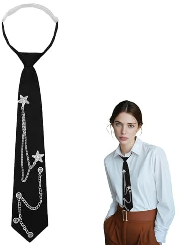 PHYNDR Cravatta Donna E Da Uomo Con Applicazioni Di Stelle Luccicanti E Doppie Catene Metalliche, Regolabile, Per Punk, Matrimoni D'Affari, Uniformi