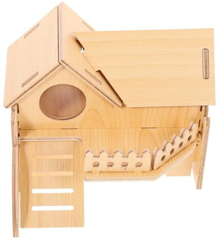 POPETPOP Maison en Bois – Fourniture pour Animaux pour Hamster Double Étage, Cachette Délicate et Sécurisée, Abri Habitat Naturel pour Petits Rongeurs Rat, Cochon d'Inde