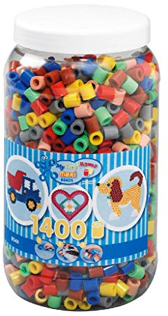 Hama Perlen 8543 Bügelperlen Dose mit ca. 1.400 bunten Maxi Bastelperlen mit Durchmesser 10 mm im Volltonmix 2, kreativer Bastelspaß für Groß und Klein, Gemischt