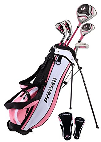 Markantes Kinder-Golfschläger-Set für Mädchen von 6 bis 8 Jahren (Höhe 90 cm bis 122 cm), nur für Linkshänder, Set beinhaltet: Driver, Hybrid-Holz, 2 Eisen, Putter, Bonus-Standtasche und 2