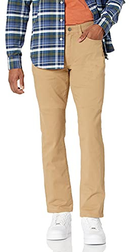 Amazon Essentials Men's Slim-Fit 5-Pocket Stretch Twill Trousers, Dark Khaki Brown, 36W / 32L