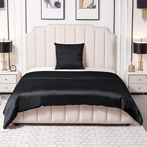 THXSILK 25 Momme Seide Bettwäsche 135x200 2 teilig Set, Bettbezug 135 x 200 cm und 80 x 80 cm Kissenbezug, Hypoallergen Maulbeerseide Bettwäsche Set, Ultra Weich und Glatt, Schwarz