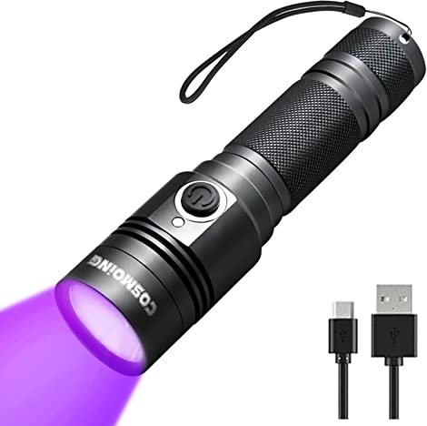 USB Aufladbar 395nm UV Taschenlampe Ultraviolett Schwarzlicht Haustierurin Detektor für UV Harz, Skorpion, Mineral, Bettwanze, Toilette mit Batterie