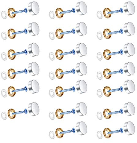20 Sets Stainless Steel Mirror Screws, 16mm Mirror Nails with Decorative Caps, Brass Mirror Covers Hardware and Rubber Washer for Mirrors, Furniture Fittings, Bath Plates, Tables, Wardrobes, Glass