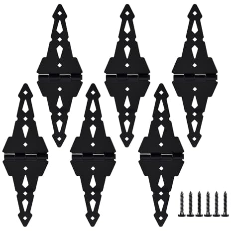 HOME MASTER HARDWARE Cerniere per cancelli in legno per recinzioni in legno, resistenti, 20,3 cm, cerniera decorativa con finitura nera con viti (confezione da 6)