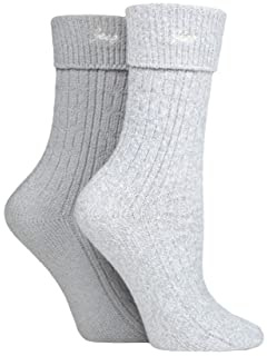 Jeep Ladies Boot Socks - Super Soft Feel Polyester with Turn Over Top, Plain and Marl Pack of 2 Slate/White 4-8