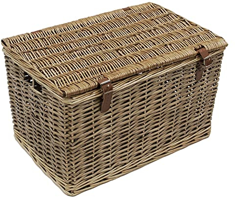 JVL Handmade Buff Wicker Hampers with Faux Leather Straps, Large, Brown
