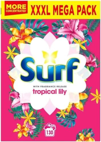 Protectafile Surf Tropical Cleaning Fabric Washing Powder Biological Solution Tropical Lily Infused with Natural Essential Oil For Fresh and Clean Cold and Hot Washes - 130 Washes