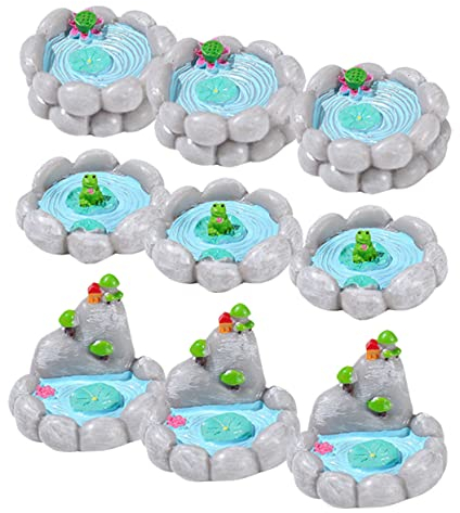 VICASKY 9pcs Mini Stagno Decorazione Parti Di Alta Qualità Resina Ornamenti Per Paesaggi Per Giardino Balcone Tavolo E Mini Decorazione Dettagliate Figure E Durevole