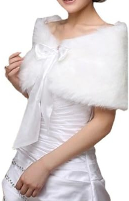 CHTME Chal de novia para bodas y noche, chaqueta de novia, 1 pieza, piel sintética, bufandas y envolturas, chal, chaqueta, abrigo, cinta de raso, bolero, encogimiento de hombros, cuello de piel para