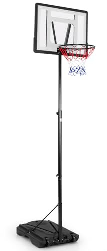 COSTWAY Canestro da Basket Portatile, Supporto Regolabile in Altezza a 8 Posizioni con Tubo Centrale Rimovibile, Base Ampia, Canestro da Basket da Interno e da Esterno