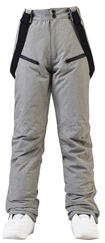 HOUZONIY Skihose für Damen, Thermo Snowboardhose, Outdoorhose für Damen, Verstellbarer Bund, mit abnehmbaren Hosenträgern, Skibekleidung(Hellgrau XS)