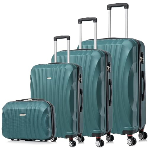 RAYKONG Juego de Maletas ABS Rígida 3 Piezas|Maleta Cabina 55cm|Maleta Mediana 68cm|Maleta Grande 78cm|Neceser 29cm|Verde