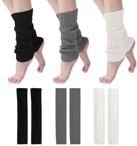 Zonoori 3 Paare Stulpen Damen, Gestrickte Leg Warmers, Vintage Beinwärmer Beinstulpen(Schwarz, Weiß, Grau)
