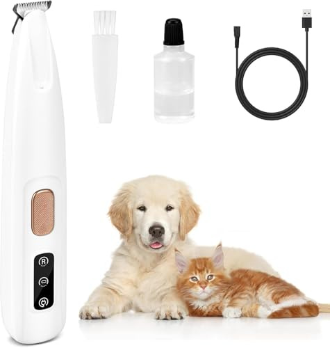 Dog Paw Trimmer Pet Micro Precision Trimmer Quiet Dog Clippers Waterproof Rechargeable Pet Shaver with LED Light Precise Trimming of Hair Around Paws Face and HIPS for Dogs Cats and Animals (White)