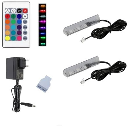 QLS Set di luci a LED RGB per bordi in vetro, 12 V, con telecomando, 16 colori, dimmerabili (nero, 2 pezzi)