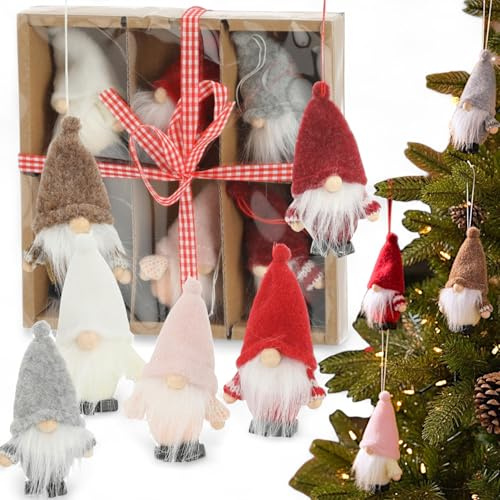 MIJOMA Set di 6 decorazioni per albero di Natale – Simpatici gnomi come decorazione natalizia, circa 10 cm, decorazione per albero di Natale fatta a mano in 6 colori, gnomo per corona dell'Avvento