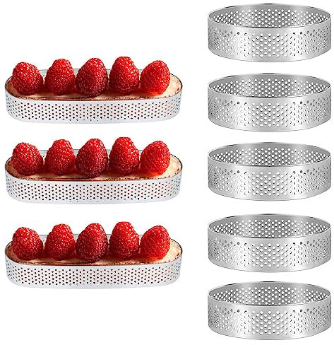 Ronlok Lot de 8 anneaux à dessert, moules à tartelettes, perforés, résistants à la chaleur et sans , moules à tartelettes, moules à tartelettes, moules à tartelettes, moules à tartelettes, moules