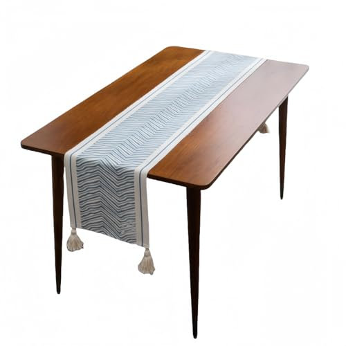 Tischläufer Bedruckte Mehrfarbige Tischsets Mit Quasten, Tischsets, Betttücher, Kommodentischdecken, Tischläufer - Hellblau - 35X250cm